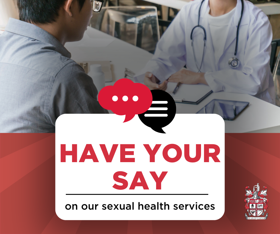 have your say on our sexual health services - a picture of a doctor and a patient having a conversation at a long table