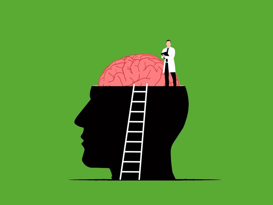 Mental health - doctor examining a brain