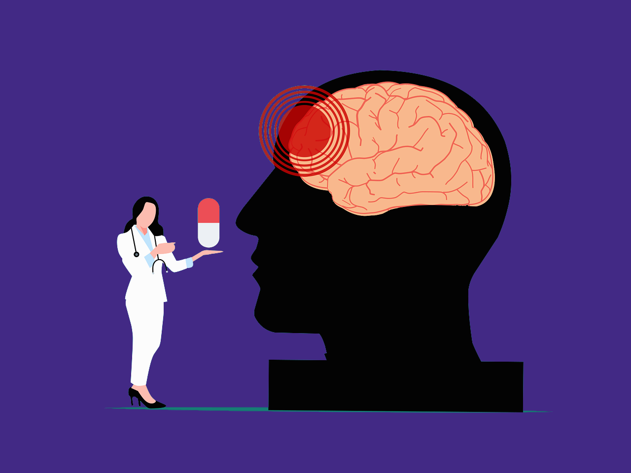 substance misuse - doctor presenting medication to a damaged brain - link to substance misuse pages